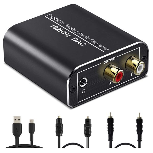 NMEPLAD 192KHz Optical Digital Cable Converter, Digital (Optical & Coaxial) to Analog (RCA) Audio Converter, NMEPLAD DAC Audio Converter, Toslink Optical Coaxial Digital Signal Input, RCA Analog & 3.5mm Mini Jack Output, Supports PS4, XBox, HD DVD and Mor