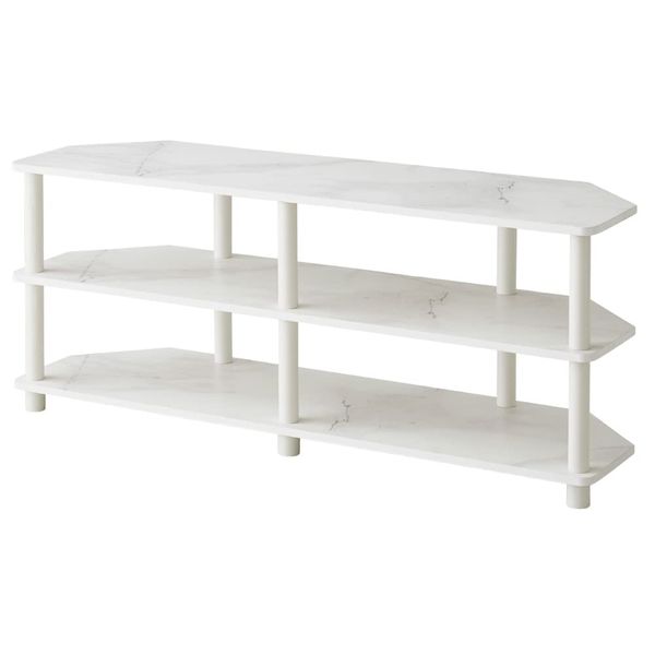 Corner TV Stand Marble Pattern TV Rack Lowboard TV Board (Marble-White )