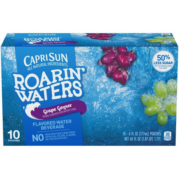 Capri Sun Roarin Waters Flavored Beverage Pouches, Grape, 15 Ounce