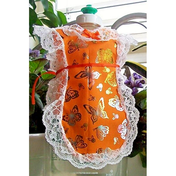 Gold Butterflies Orange Apron Coverup Pancake Syrup Catsup Dish Soap Bottle Gift