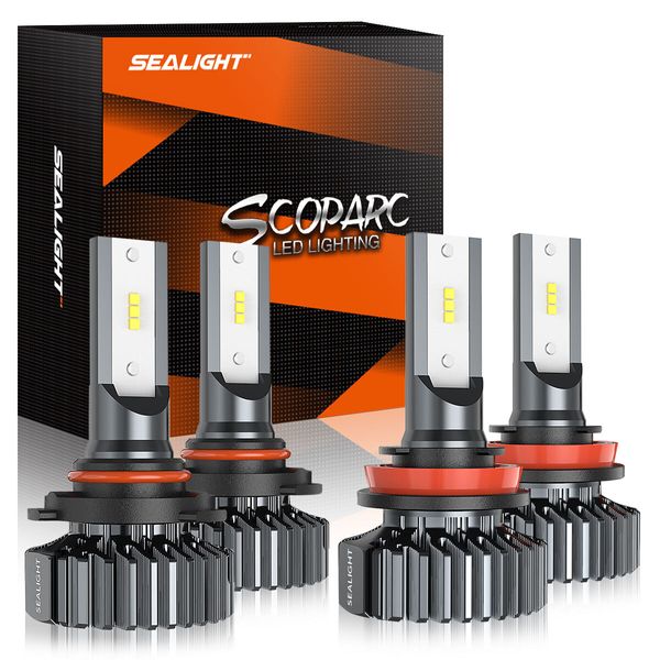 SEALIGHT LED Headlight Bulbs Conversion Kit 9005+H11 High Low Beam Bright White