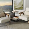 2 Tier Round Glass Side Table Saddle Leather Storage Modern Bedside Accent Table