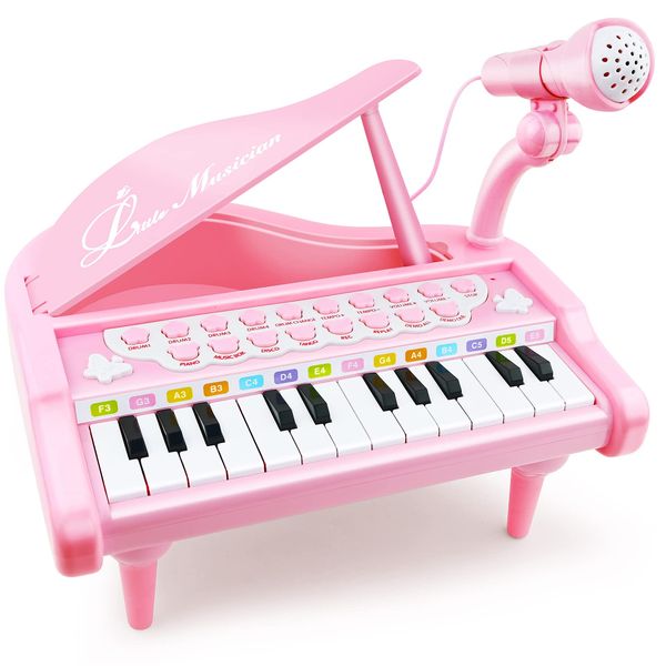 Love&Mini Piano Keyboard Toy for Girls - 24 Keys Toddler Piano Music Toy Instruments with Microphone，Pink Piano Toys for 1 2 3 Years Old Girls Birthday Xmas Gifts