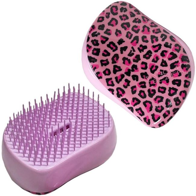 Tangle Teezer | Islak ve Kuru Saçlar için Kompakt Şekillendirici Dolaşık Açıcı Saç Fırçası | Seyahat ve Yoldayken Mükemmel | PINKY LEOPARD