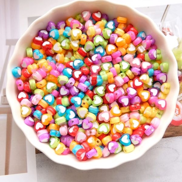 200 Pieces Colorful Heart Shape Acrylic Beads Heart Pony Beads Plastic Loose Beads DIY Jewelry Making Necklace Bracelet Crafting Supplies for Christmas Valentine's Jewelry Making