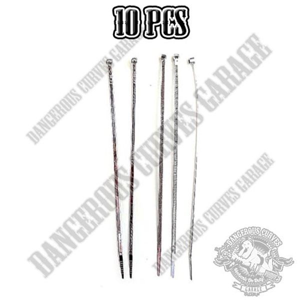 10 Pro Grade - Chrome 4" Cable Zip Ties for Wire Harness Brake Clutch Line