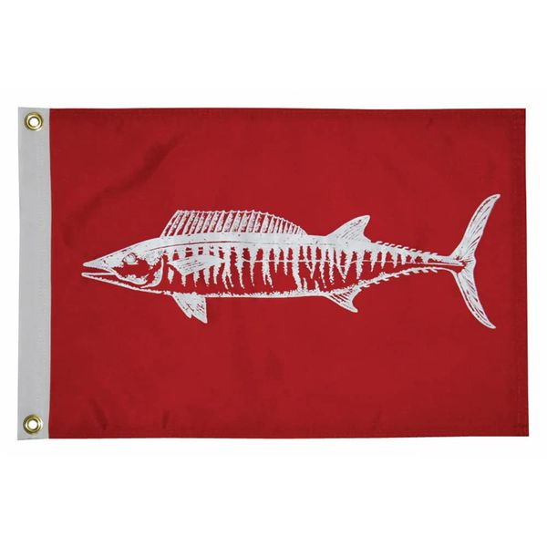 Taylor Made Products Fisherman's Catch Red Wahoo Fish Boat Flag,12' x 18' 200-Denier Water-Repellent Nylon,Screen-Printed Fabric,Decorative for Marine,Boating,Marina,Dock Decor,Brass Grommets-4118