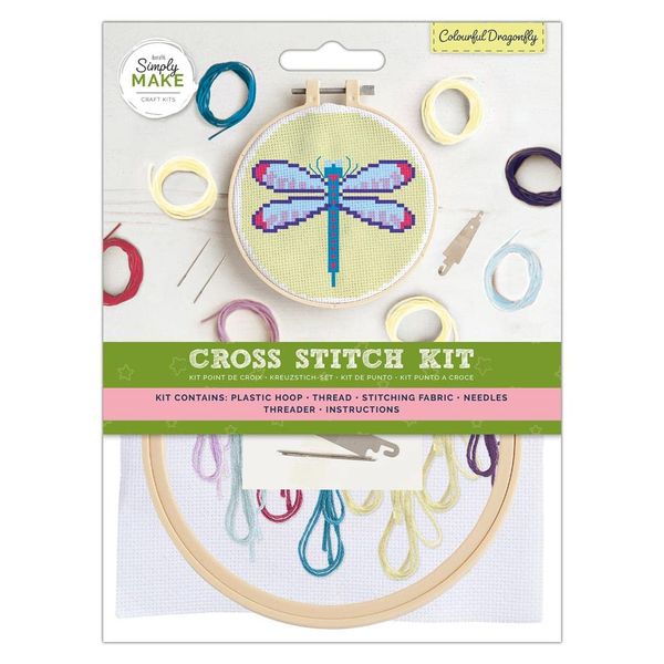 Simply Make Adults Colourful Dragonfly Embroidery Craft Cross-Stitch Kit, Makes A Perfect Present for Creativity and Hobby Enthusiast, Ideal for Beginners First Starter Sets, Make Your Own DIY Crafts