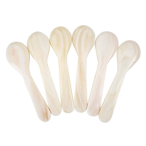 DUEBEL Set of 6 White Mother of Pearl MOP Caviar Spoons for Caviar, Egg, Icecream, Coffee Serving (White, 11x2.5cm)