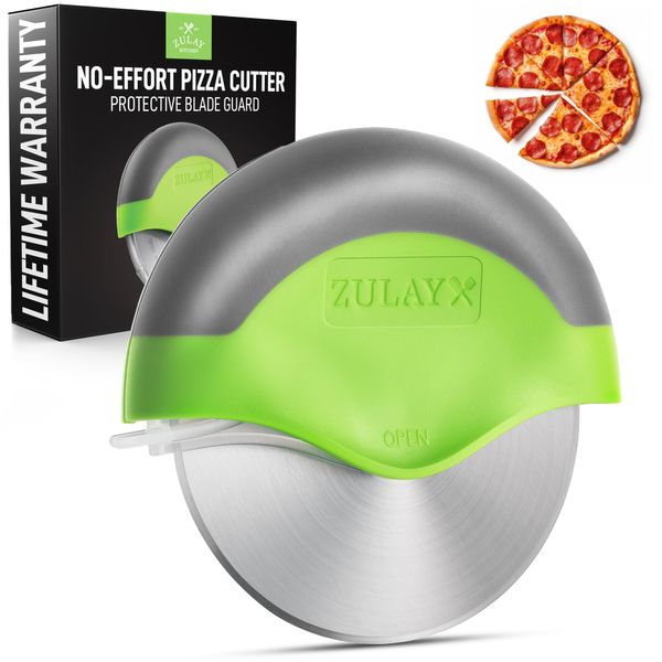 Zulay Handheld Pizza Cutter Wheel - Razor Sharp Stainless Steel Pizza Wheel Cutter With Protective Blade Guard - Round Pizza Cutter With Cover & Slip Resistant Handle Slices Pizza With Ease