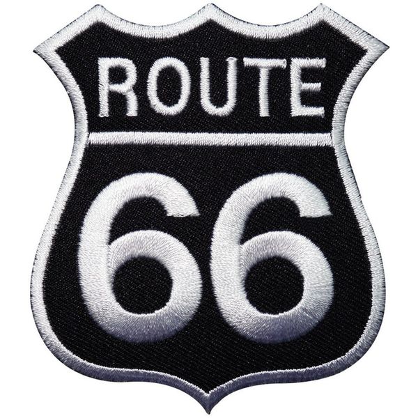 Klicnow Route 66 Embroidered Patch (Black/White) 7cm X 8cm (2 3/4" X 3")