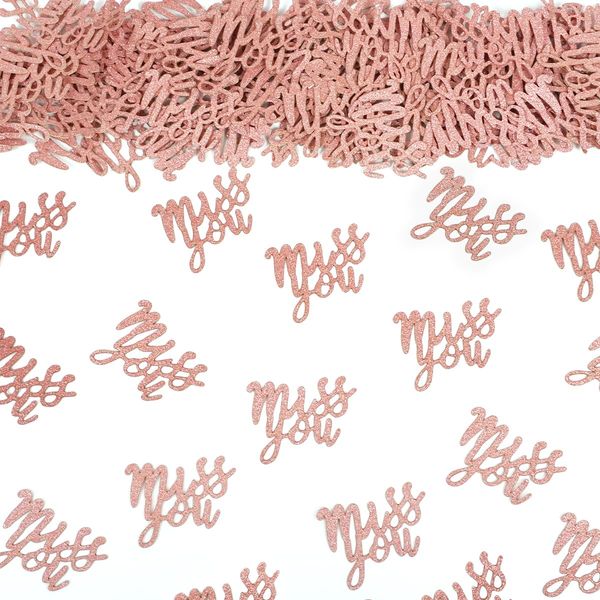 Miss You Glitter Confetti for We will Miss You Retirement Party Table, Goodbye Going Away Party Decorations Farewell Confetti Decorations Office Work Party Supplies 100 Pieces Rose Gold