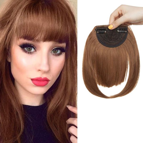 Synthetic Fringe Clip In On Straight Bangs, Light Brown, Hair Bang Fringe One Piece Hair Extensions Clip In Hairpieces