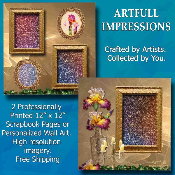 Flowers - Iris Elegance – 2 Pages Personalized Wall Art or Scrapbook Set