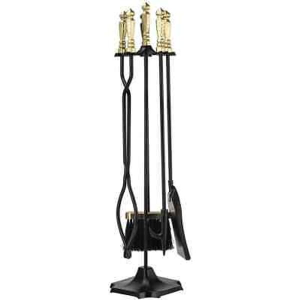 Rustic 5-Piece Wrought Iron Fireplace Tool Set