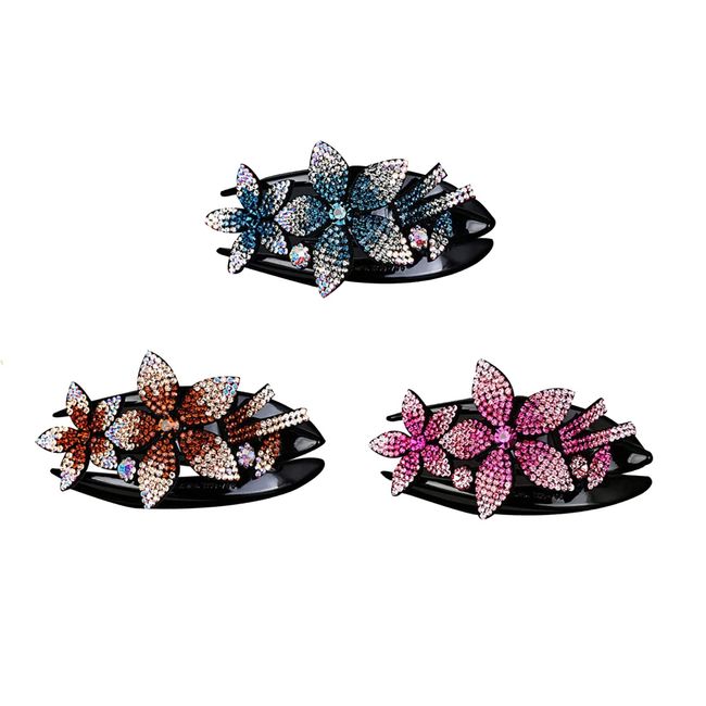 3 Pcs Rhinestone Double Flower Hair Clips Flexible Durable Dovetail Hair Barrettes Women Hairpins for Women Girl