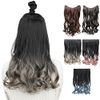 FINGOOO Extensions, One-Touch Neckline, Wig, Curly Hair, Artificial Hair, Gradient, Inner Long, Heat Resistant, Natural, Easy Installation (Black x Linen Gray)