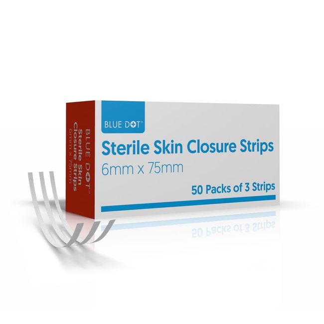 Blue Dot Skin Closure Strips 150-Pieces Set, 75 mm x 6 mm Size