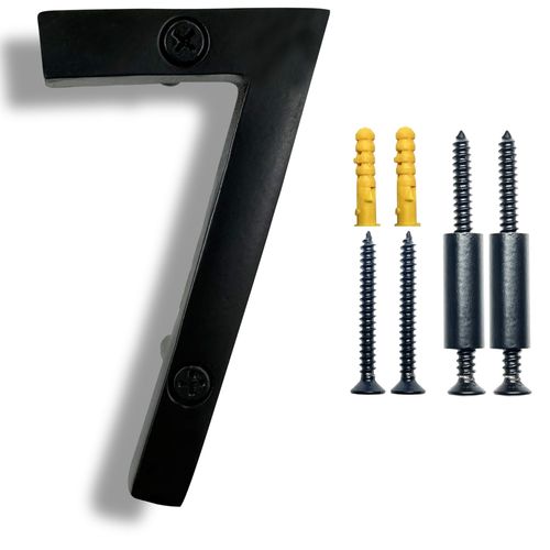 NACH Floating House Numbers, 4 inch Aluminum Black House Numbers for Outside - Number 7, Door Numbers with Mounting Hardware