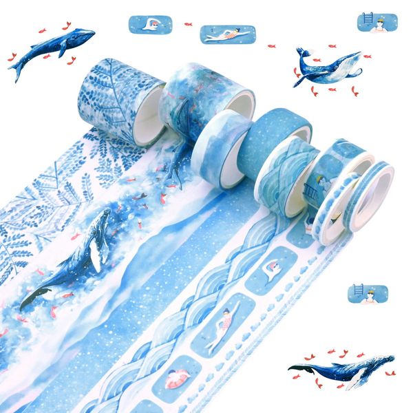 8 Rollen Blau Washi Tape Set Multi-Muster Dekoratives Masking Tape Pastell Washi Tape Making Scrapbooking Tape Dekorative Klebeband Washi Klebeband Handwerk für Planen Geschenkverpackung Arts Bastel