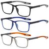 Fsread 3 Pack Reading Glasses for Men Sporty Style Blue Light Blocking Square Frames Lightweight Comfortable Readers +1.75