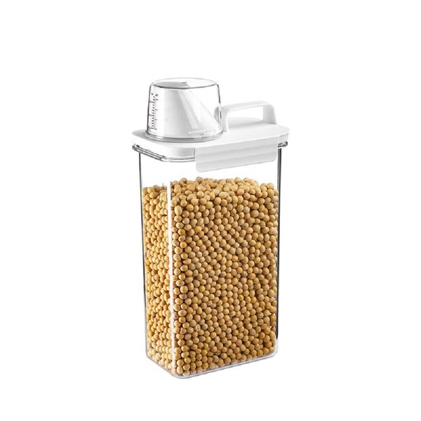 Beruyu Kitchen Rice Storage Container, 2300ml Transparent Airtight Food Storage Container with Measuring Cup, BPA Free Plastic Cereal Container for Flour, Beans, Dog Cat Food Storage