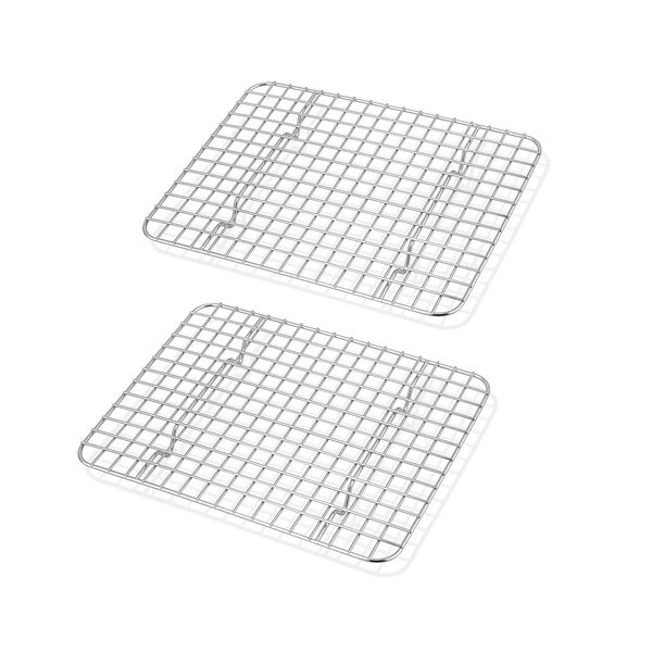 TeamFar Mini Cooling Rack Set of 2, Stainless Steel 8.75’’ x 6.25’’ Toaster Oven Grid Rack for Baking Roasting Broiling Grilling, Bakeable Rack for Cookies, Non-Toxic & Durable, Dishwasher Safe