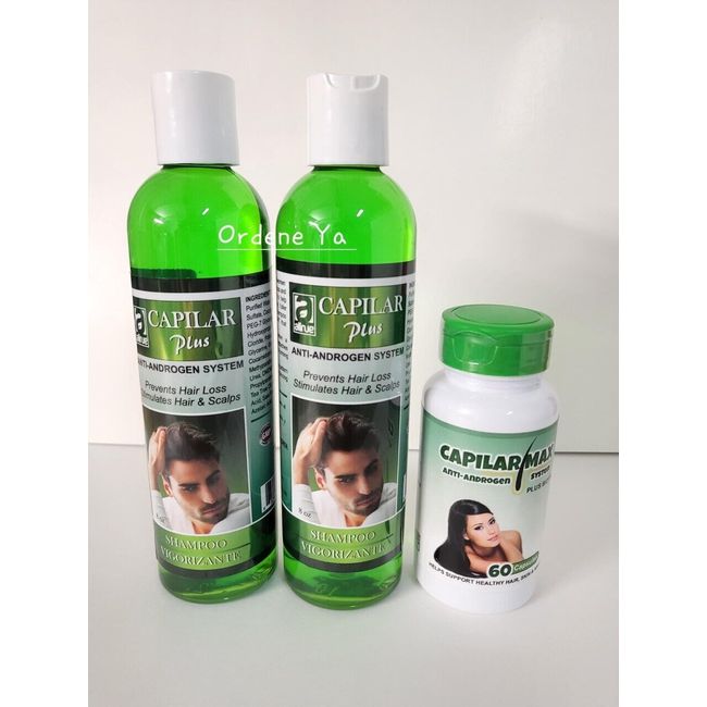 2 Shampoo Capilar Plus 60 Cap Vitamins Anti-Androgen Bio Organic Hair Treatment