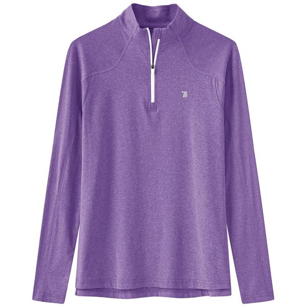 YSENTO Women's Sports T-Shirt, Fitness Shirt, Long Sleeve T-Shirt, Half Zip Up, Golf Wear, Running, Trekking, Quick Dry Shirt, Various Colors, purple