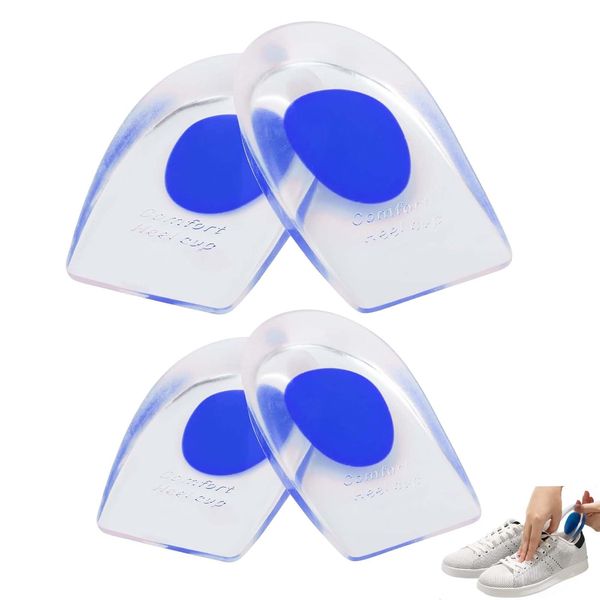 4PCS Heel Cushion Pads Silicone Heel Protectors,Heel Cushion Pads, Blue Gel Heel Pads for Women and Men, Gel Heel Insoles for Plantar Fasciitis Support, Heel Bone Spur and Achilles Tendinitis