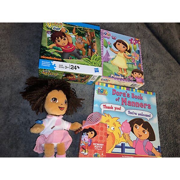 Nick Jr Dora The Explorer Toy Puzzle Lot: Memory Match Card Set, Diego, SM Plush