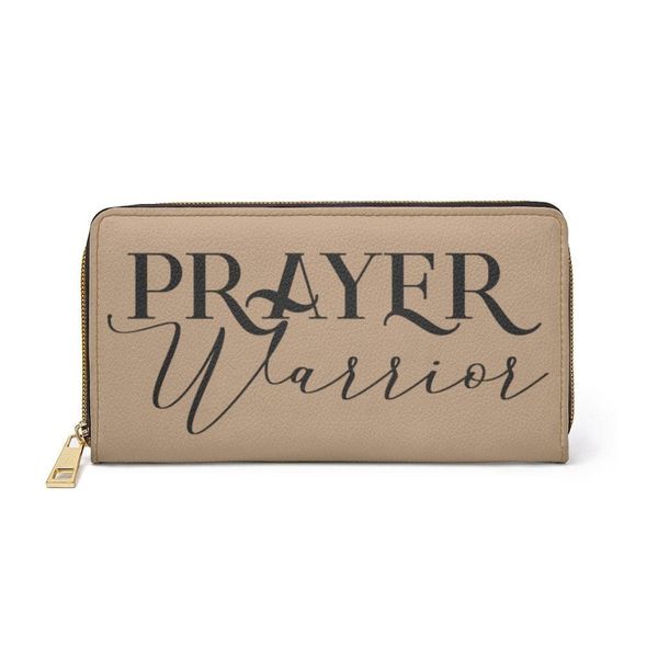 Womens Wallet, Zip Purse, Light Brown & Black Prayer Warrior - One size