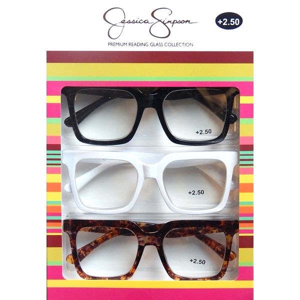 JESSICA SIMPSON 3 PACK SET PREMIUM READING GLASSES READERS +2.50 NEW AUTHENTIC