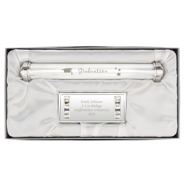 Personalised Engraved Graduation Gift - Silver Plated Certificate Holder & Stand Uni Gift