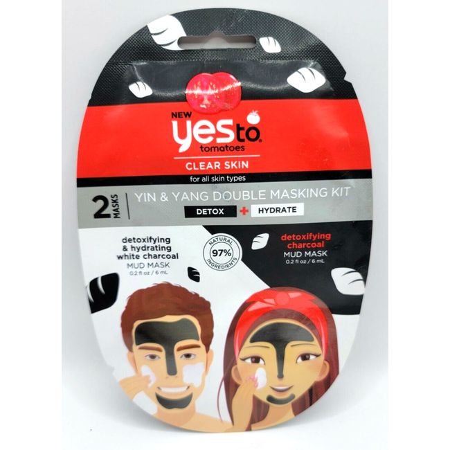 Yes to Tomatoes Clear Skin Yin & Yang Double Masking Kit(detox, hydrate) NEW 1ct