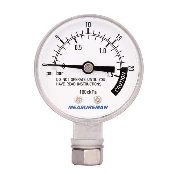 MEASUREMAN Stainless Steel Pressure Cooker Gauge, Pressure Canner Gauge, Steam Pressure Gauge, 2" Dial, Lower Mount, Including Gasket, Washer and Nut