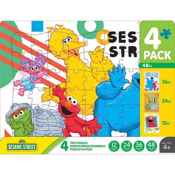 Buffalo Games - Sesame Workshop - Sesame Street Tray Puzzles - Four 12-48 Piece Puzzle Board Preschool Tray Puzzles - Finished Puzzle Sizes are 14 x 10.75in