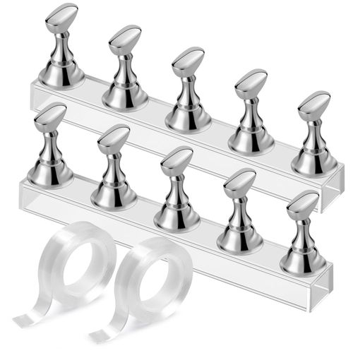 Etercycle Nail Stand Acrylic Nail Art Display Stand Practice Nail Holder for Painting Nails Magnetic Practice Stands with Double-sided Tape For Home DIY Salon Supplies (Silver)