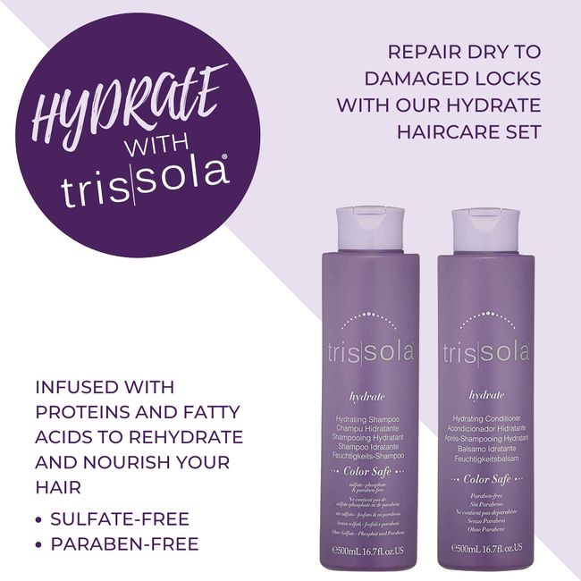 Trissola Hydrate Shampoo and Conditioner Duo - Moisturizing Color-Safe Hair Shampoo and Conditioner Set (16.7 oz)