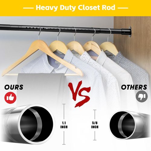 FACTIONGARDEN Closet Rod, 17 to 96 Inch Adjustable Closet Rods for Hanging Clothes Heavy Duty Closet Hanging Rod Metal Black Closet Poles for Wardrobes