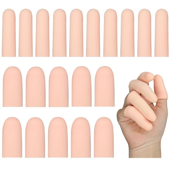 20 Pcs Silicone Finger Protectors, Finger Protectors, Finger Cots for Dry Skin, Finger Protector for Finger Cracking, Wound, Hand Eczema, Finger Arthritis and More (2 Size, Nude)