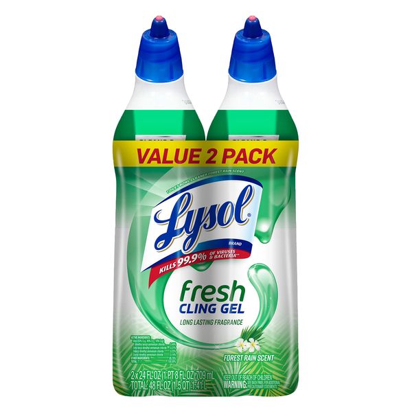 Lysol Toilet Bowl Cleaner Gel, For Cleaning and Disinfecting, Stain Removal, Forest Rain Scent, 24oz (Pack of 2)