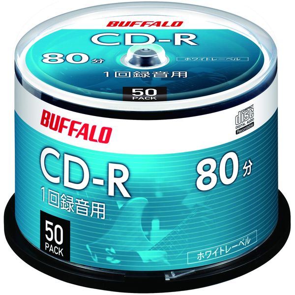 (Amazon.co.jp Exclusive) Buffalo RO-CR07M-050PW/N Music, CD-R, Single Recording, 80 Minutes, 700 MB, 50 Sheets Spindle, White Label