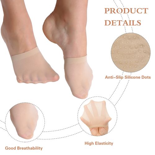 Yilanmy Toe Topper Socks Women 6 Pairs, No Show Liner Half Socks for Heels, Non-Skid Bottom Mule Socks