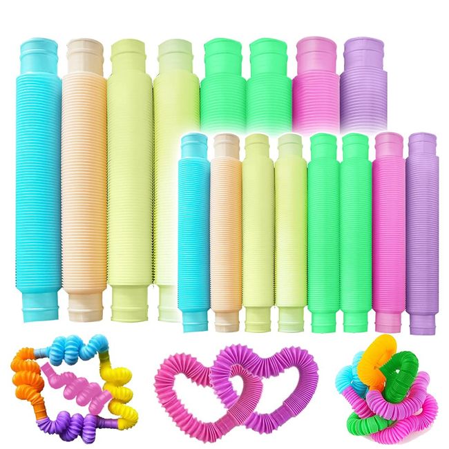 Pop Tube, Kinky Tube, 16 Pieces, Glow in the Dark Pop, Stress Relief, Pop Tube, Fluorescent, Pop, Pipe, Hose, DIY, Rainbow Pop, SNS, Insta, Fashionable, Present, For Children 6 Years Old (S+M,