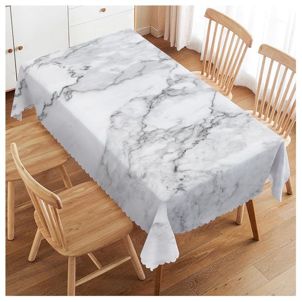 Walmsco Tablecloth White Gray Marble Decor For Dining Room Kitchen Rectangular Table Cover 132 * 178cm