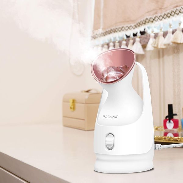 RICANK Facial Steamer Warm Mist Face Steamer Professional Hot Mist Moisturizing Facial Humidifier Hydration System Sprayer Deep Cleaning Facial Vaporizador Hydration Home Sauna Spa Rose Gold