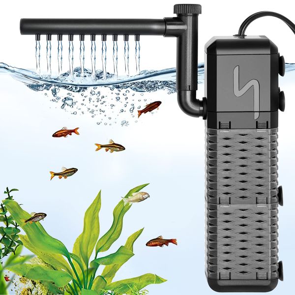 AQQA Fish Tank Filter, 800L/h Internal Aquarium Filter with Aeration & Rainfall, 9W Quiet Fish Tank Filter Pump for Tanks up to 250L