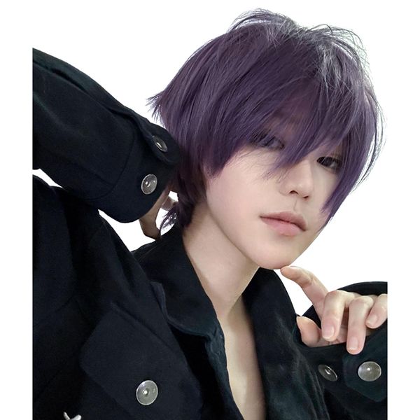 Sofeiyan Men's Short Bob Wig, Natural Men's Clothing, Harajuku, Full Wig, Heat Resistant, Small Face, Popular, Handsome Fashion, Unisex, Cosplay, Male, Imechan, Students, Work, Purple