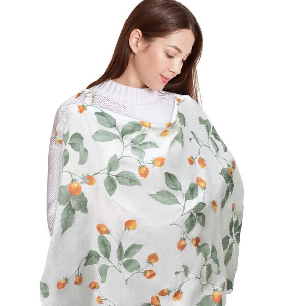 GROBRO7 Baby Nursing Cover for Breastfeeding, Adjustable Cotton Nursing Poncho Boned Nursing Scarf, Breathable Carseat Canopy Nursing Cover Nursing Apron for Mother Baby Outdoor Essentials(Fruit Leaf)